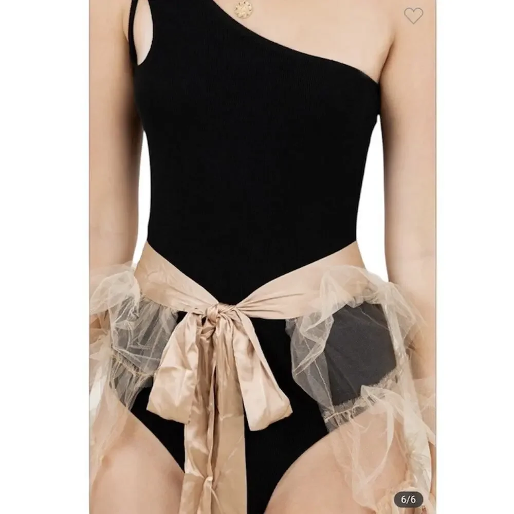 Tiered Tulle Ruffle Sheer Skirt Ribbon Tie Size M Cream Festival Coquette NWT